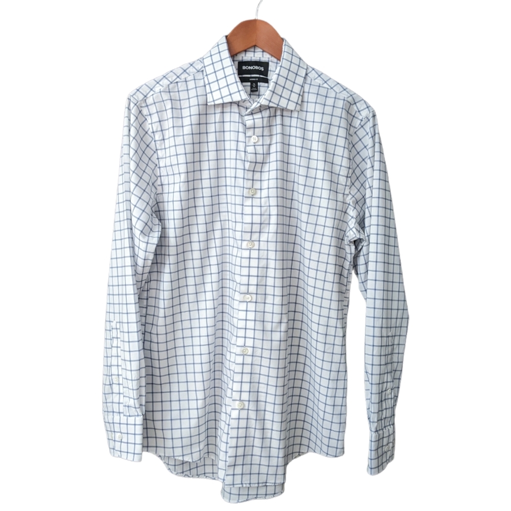 Bonobos Tailored Fit 16/34 Dress Shirt Button Up Long Sleeve White Blue
